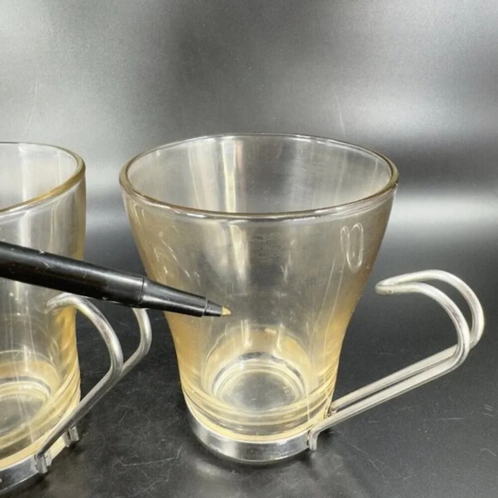 Bormioli Rocco Verdi Espresso‎ Cup Mug With Stainless Steel Handle Set 2 Glasses